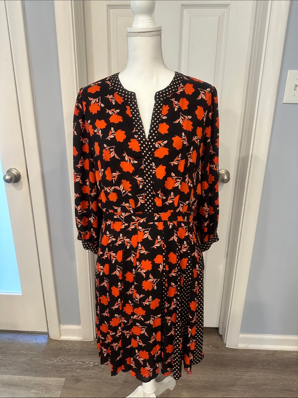 Ann Taylor Black Dress with Bright Orange Floral Print